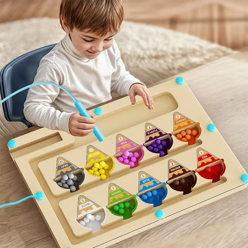 Kids Education Number - ไอศกรีมแม่เหล็กสีและจํานวนเขาวงกตไม้แม่เหล็กและเกมเขาวงกตแม่เหล็กสีกระดานเขาวงกตปริศนาของเล่นเพื่อการศึกษาสําหรับเด็ก